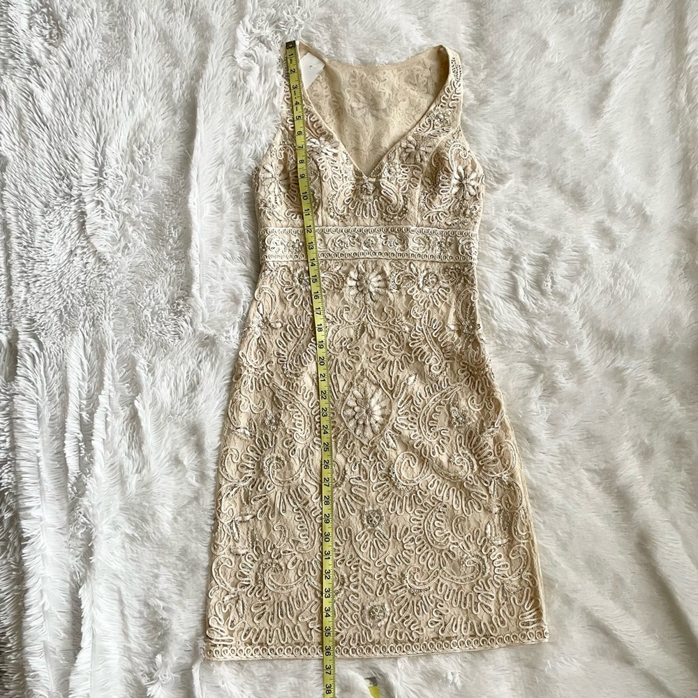 Sue Wong Dress Lace Beaded Embroidered Cocktail Sleeveless N3502 Ecru Wedding - Picture 13 of 14